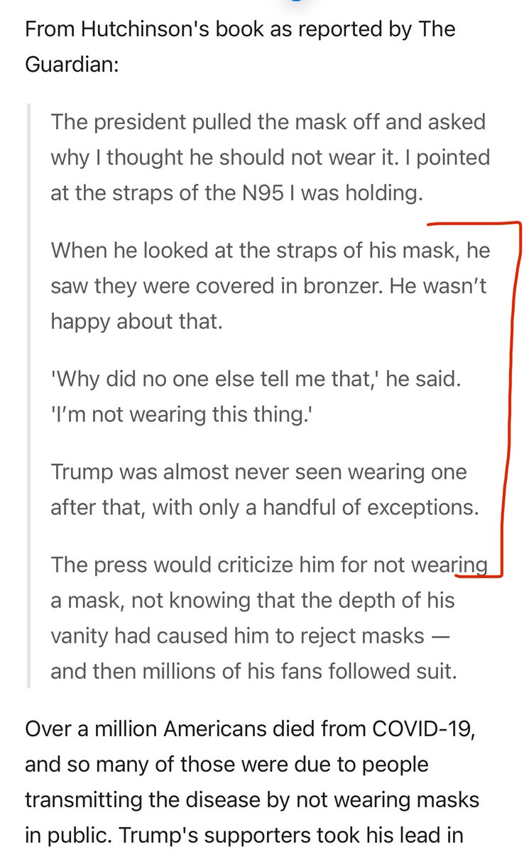 DrEricDing's tweet image. My god, this story—former White House Aide Cassidy Hutchinson says the reason why Trump was so opposed to wearing masks, even at the height of the #COVID19 pandemic, was that they rubbed off his face bronzer. 🤦🏻‍♂️ #MaskUp 
meidastouch.com/news/hutchinso…