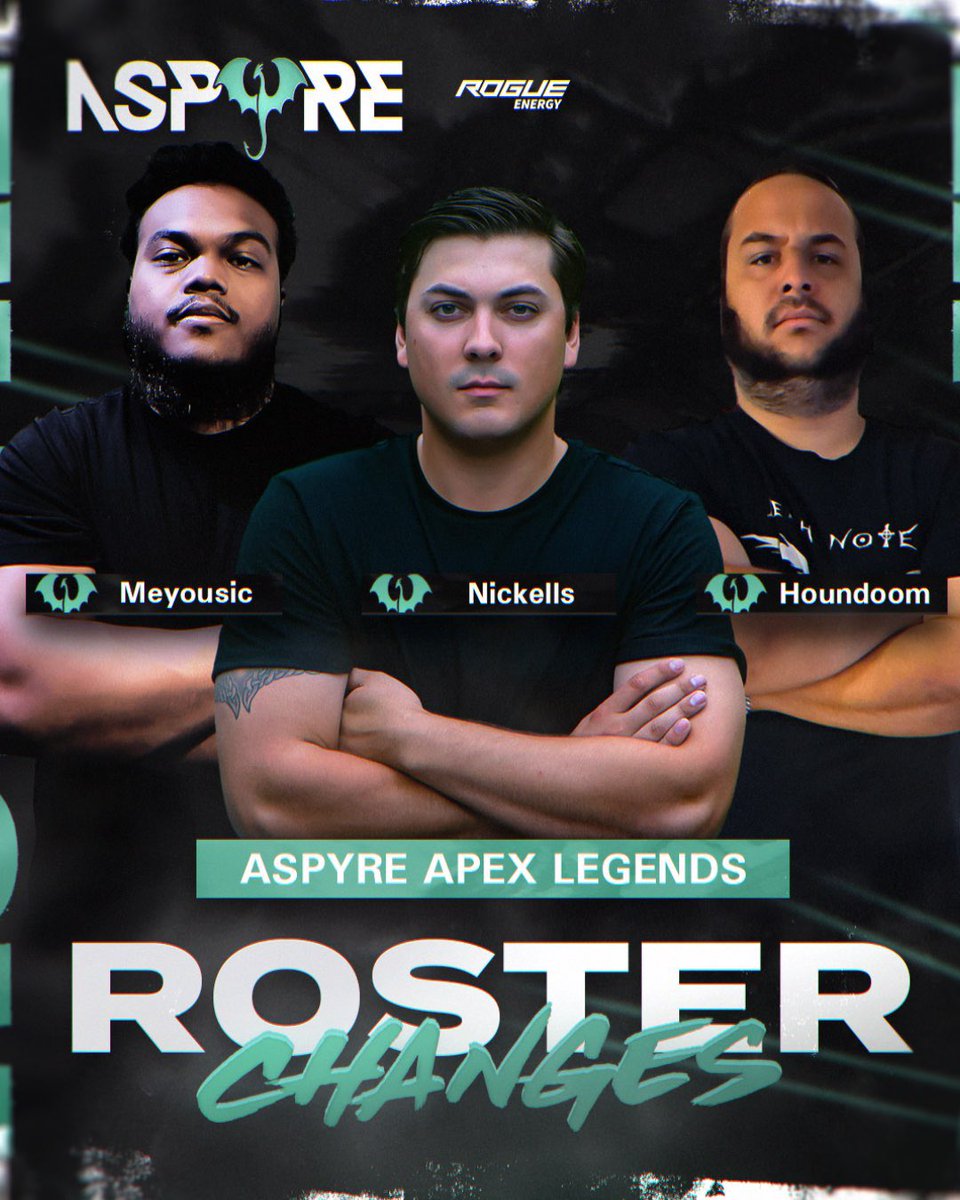 Aspyre_Ent's tweet image. 🟢ASPYRE APEX RETURNS🟢

Please join us in welcoming the next generation of Aspyre Apex Legends‼️

Starting Roster (Left to Right):
🐉@MeyousicEnt
🐉@Nickel_TV
🐉@Houndoom_Twitch

Staff:
📝@anbuFPS (C)
🗓️@MikeWillForReal (M)

#A4G🐉 #ApexLegends🏆 #Esports🎮