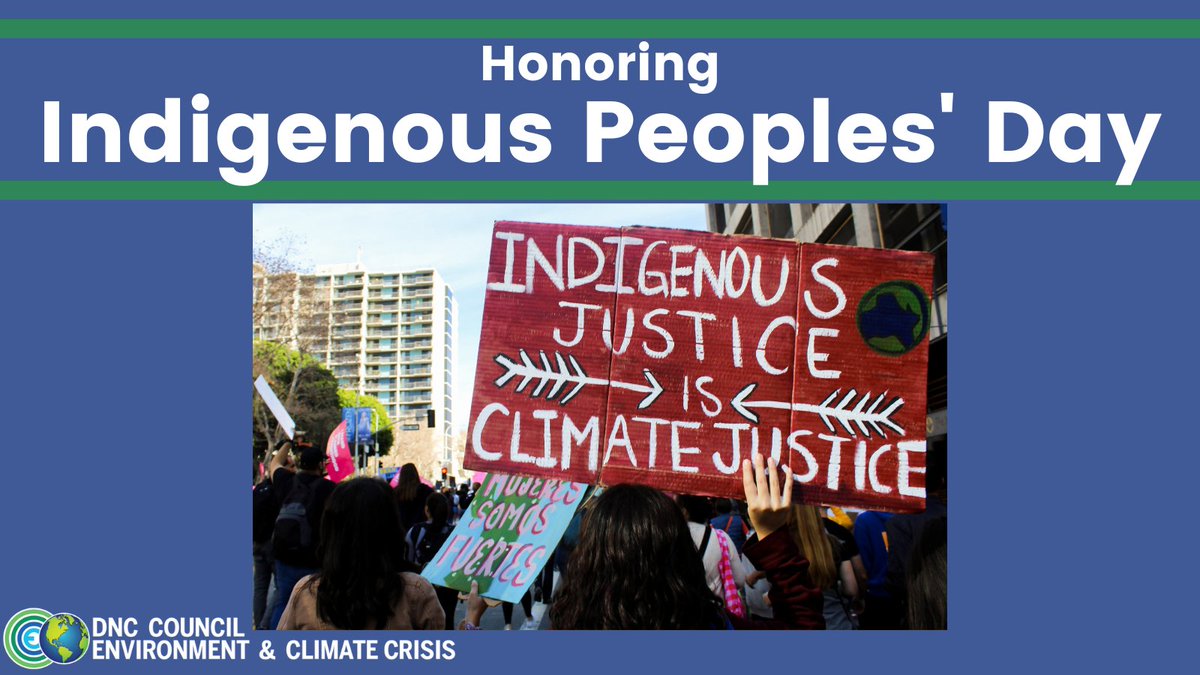 DNCClimate's tweet photo. Indigenous protectors of land and water are on the #ClimateFrontlines, from pipelines to oil spills, from devastated rivers and fishing grounds to violated Treaty Rights and more.
We honor and support Indigenous leadership in the fight for #ClimateJustice.
#IndigenousPeoplesDay https://t.co/aFeCPp3nhB