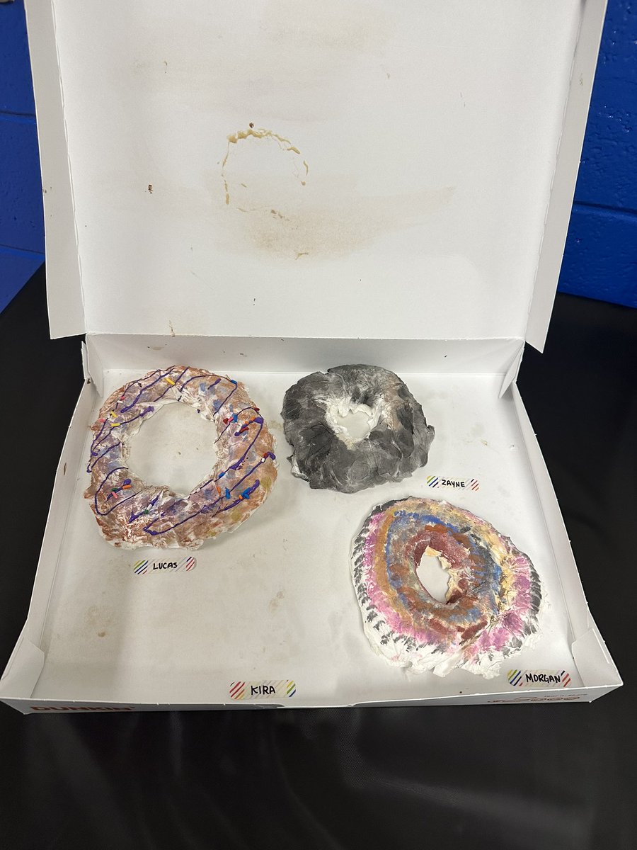 Mmmm donuts! 🍩 Even though they look delicious, don’t eat them! Fantastic toilet paper and water donut sculptures by <a href="/BCSDHuntington/">Huntington Elementary</a> Adaptive Art Students!