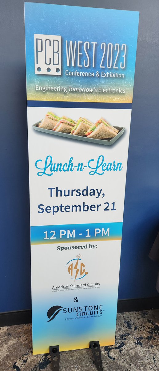 PCEAssociation's tweet photo. Thank you @SunstoneCircuit and @AmericanStdCts for sponsoring a free lunch and learn today at @PCBWest for the Thursday conference registrants only.

#PCBWest2023 brought to you by @PCEAssociation https://t.co/tUBYHBvjBL

#pcbdesign #pcbfabrication #pcbassembly #pcbmanufacturing https://t.co/RSTfM71pok