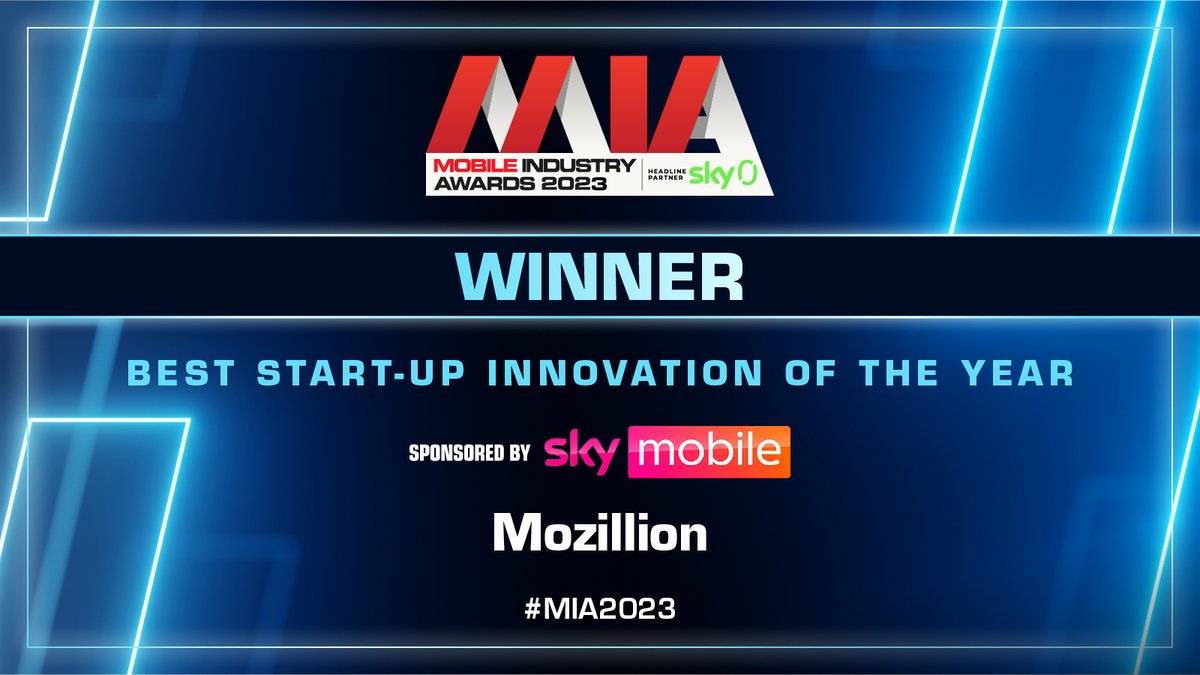mobIndAwards's tweet photo. Congratulations to @Mozilliondotcom for winning Best Start-up Innovation of the Year sponsored by @SkyUK at the Mobile Industry Awards 2023! 🏆 #MIA2023 https://t.co/dvl3H8nSis