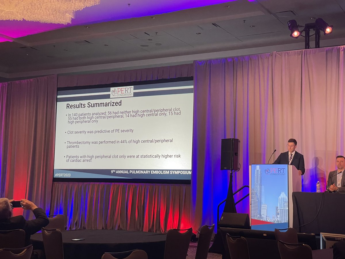 PERT Consortium (@pertconsortium) on Twitter photo Intriguing work presented by Vascular Surgeon <a href="/natedroz/">Nathan Droz</a> showing the impact of central vs peripheral clot on PE outcomes!
#PERT2023 Intriguing work presented by Vascular Surgeon <a href="/natedroz/">Nathan Droz</a> showing the impact of central vs peripheral clot on PE outcomes!
#PERT2023