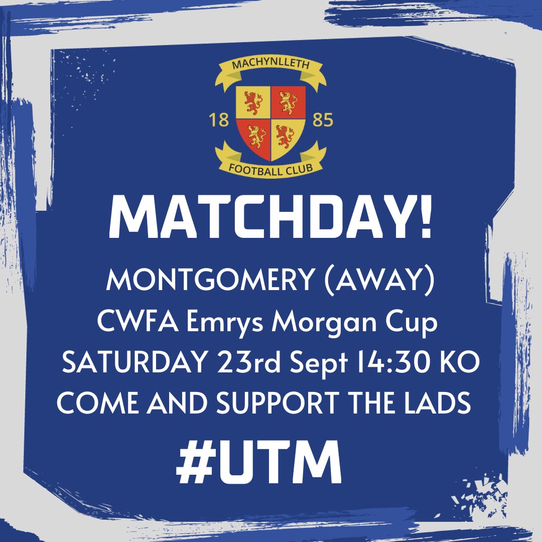 NEXT MATCH 🔵⚪️

This Saturday we travel to Montgomery in the CWFA Emrys Morgan Cup RD 2.

14:30 Kick Off as we look to hopefully start a cup run!

Come away and support the lads!

#UTM 💙