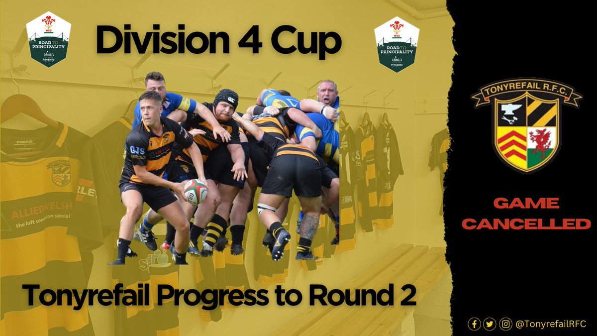 🚫 Game Off 🚫

Unfortunately the weekends fixture has now been cancelled

On a positive note we now enter the pot for the next round 

Focus now turns to next weeks league game vs Pontycymmer RFC and working toward another 2nd XV fixture ⚫️🟡