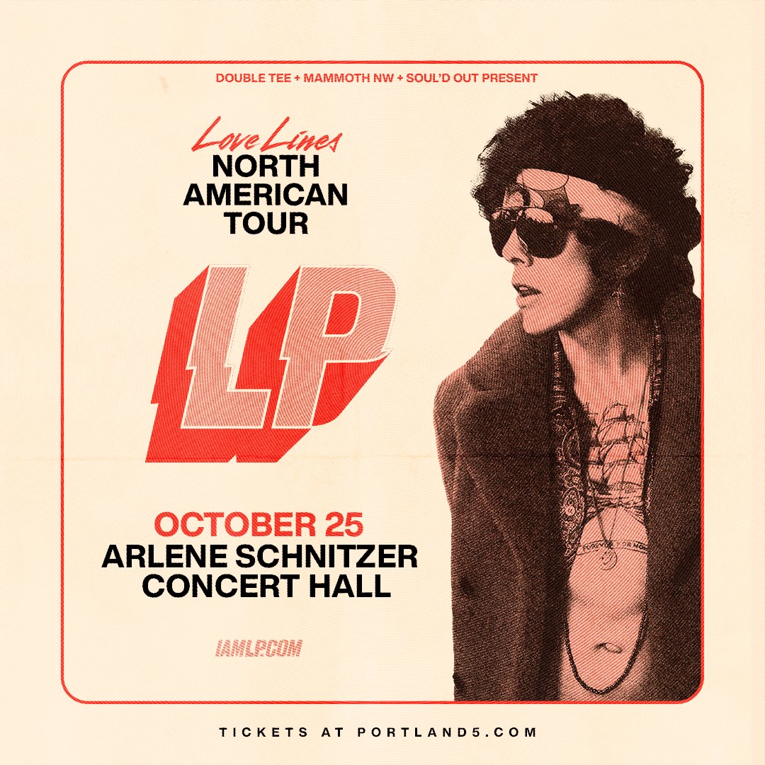 Double Tee Concerts (@doubletconcerts) on Twitter photo <a href="/iamlp/">LP</a>'s album “Love Lines” is out September 29th on all streaming platforms! Their Love Lines Tour is heading to the Schnitzer on October 25th! Get your tickets now before it’s too late.
🎫: bit.ly/LPPDX23
Presented by Double Tee + <a href="/mammothnw/">Mammoth NW</a> + <a href="/SOULDOUTMUSIC/">Soul'd Out Productions</a> <a href="/iamlp/">LP</a>'s album “Love Lines” is out September 29th on all streaming platforms! Their Love Lines Tour is heading to the Schnitzer on October 25th! Get your tickets now before it’s too late.
🎫: bit.ly/LPPDX23
Presented by Double Tee + <a href="/mammothnw/">Mammoth NW</a> + <a href="/SOULDOUTMUSIC/">Soul'd Out Productions</a>