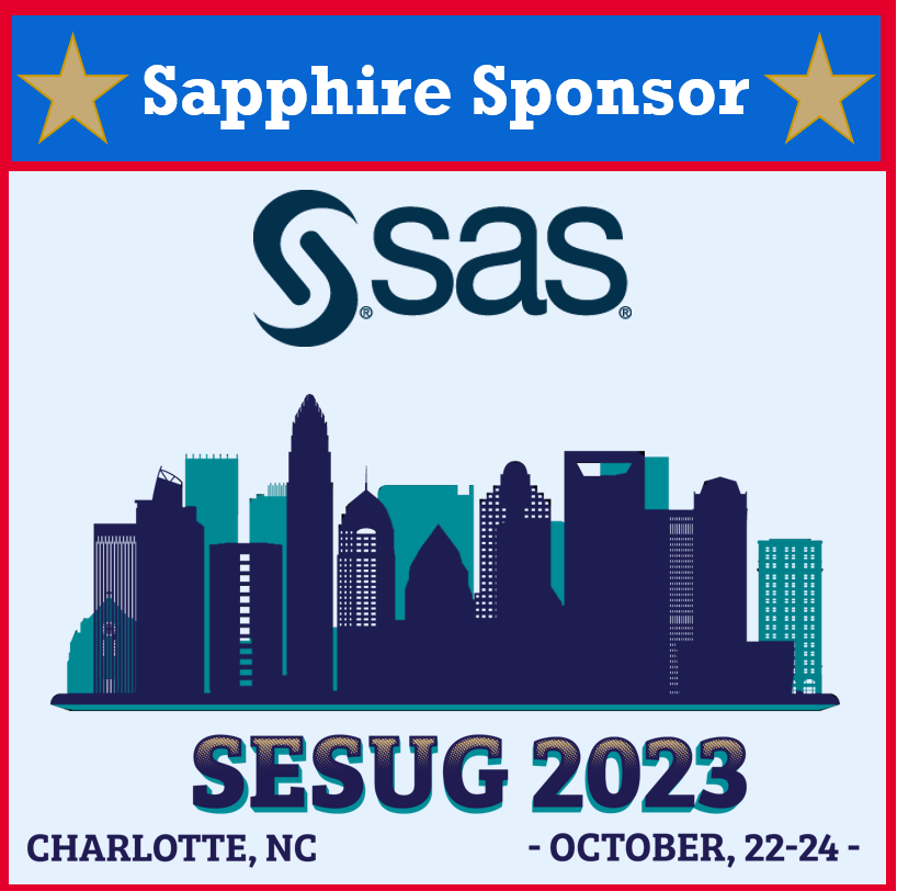 SEASUG_'s tweet photo. Thank you SAS for all your support in making SESUG 2023 a reality!
We'll see everyone in just under a month! https://t.co/gUzlz4N0Gm