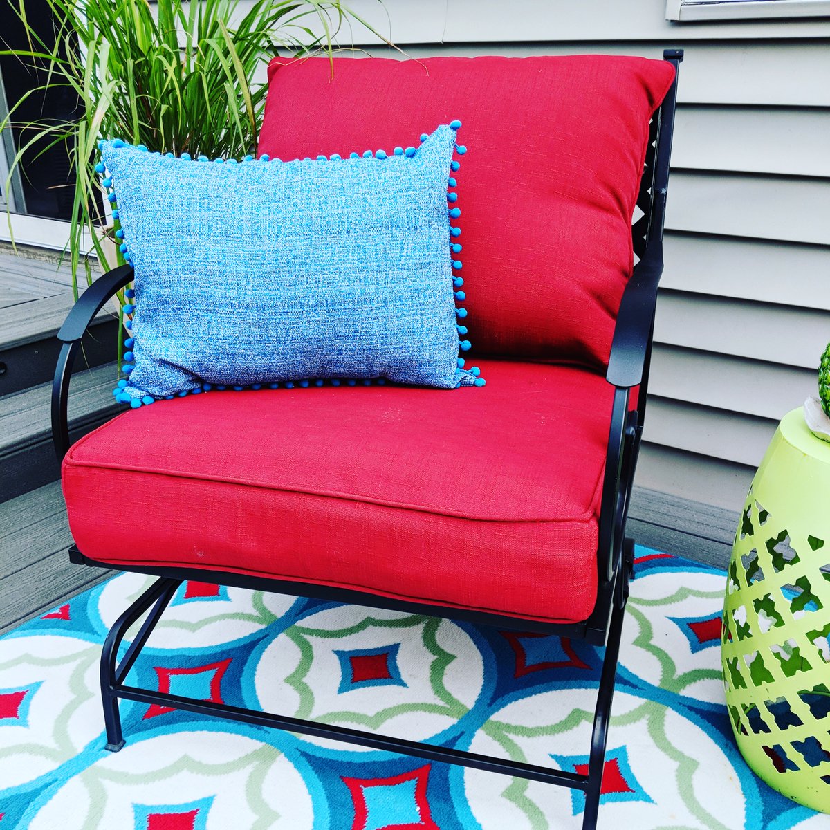 Pops of your favorite color can make you feel good and liven up a gray space. What's your go-to color for design? #colorpop #exteriorspaces #dopaminedecor