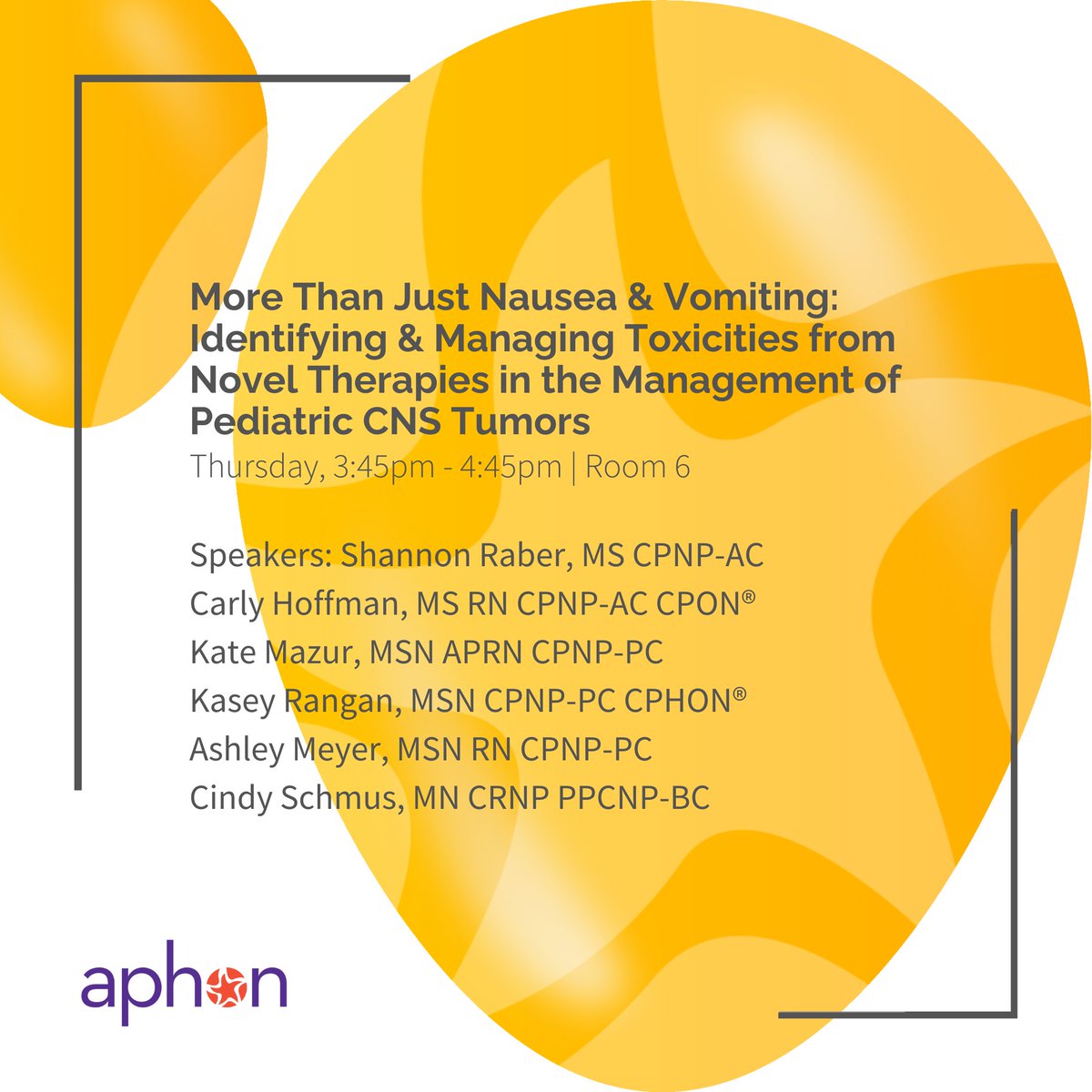 Get ready for our next enlightening session, where you will learn to identify & manage toxicities from novel therapies in Pediatric CNS Tumor management! #APHON2023