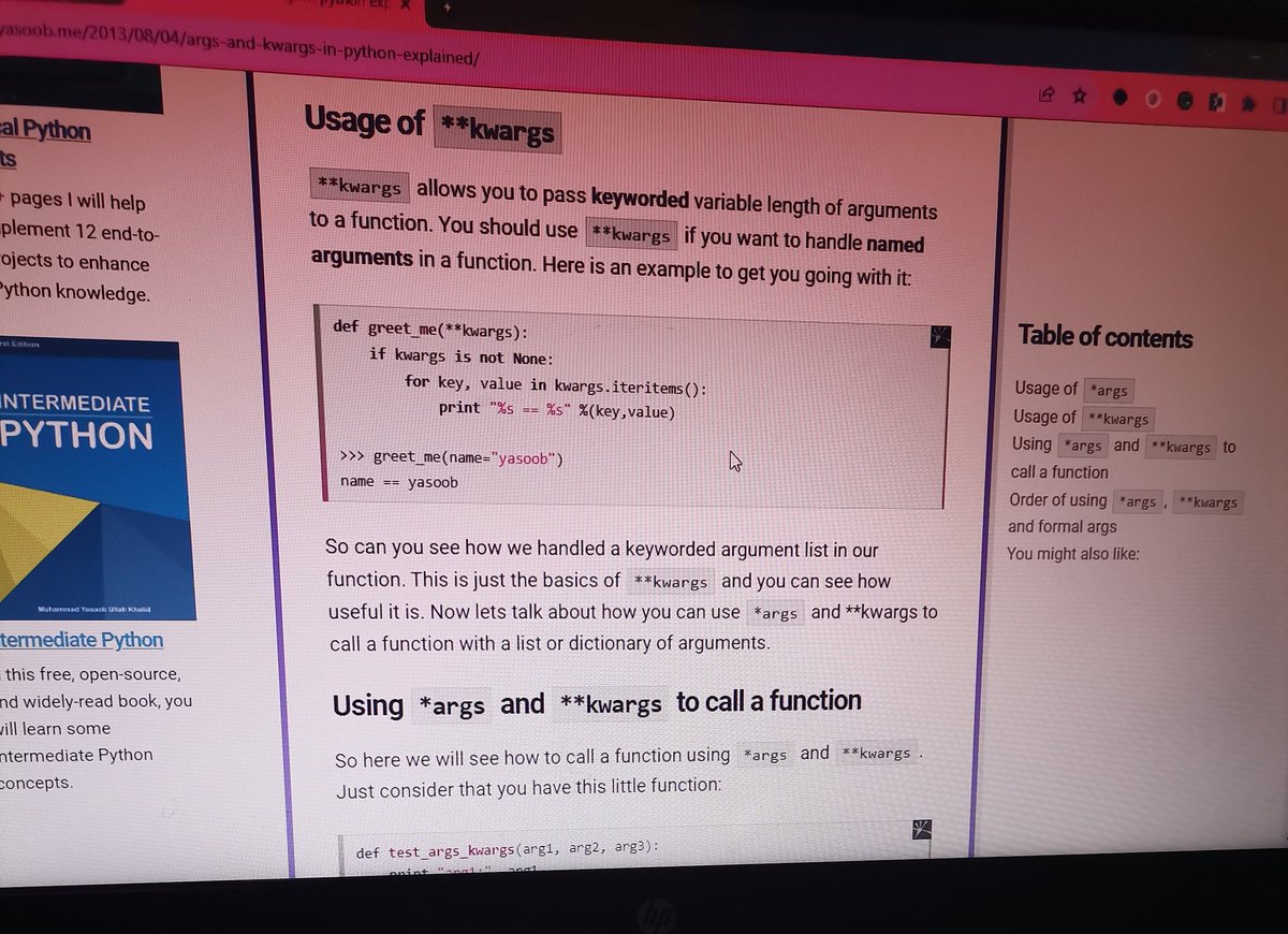 Day 52 & 53 of #100DaysOfCode
✅Started with the #ALX_SE Python almost a circle project.
🔸I have a better understanding of args and kwargs.
-tackling unittests 
-I'll submit on second deadline.
Couldn't do anything for 4 days. A bad cold & shortness of breath.
 I'm better now.