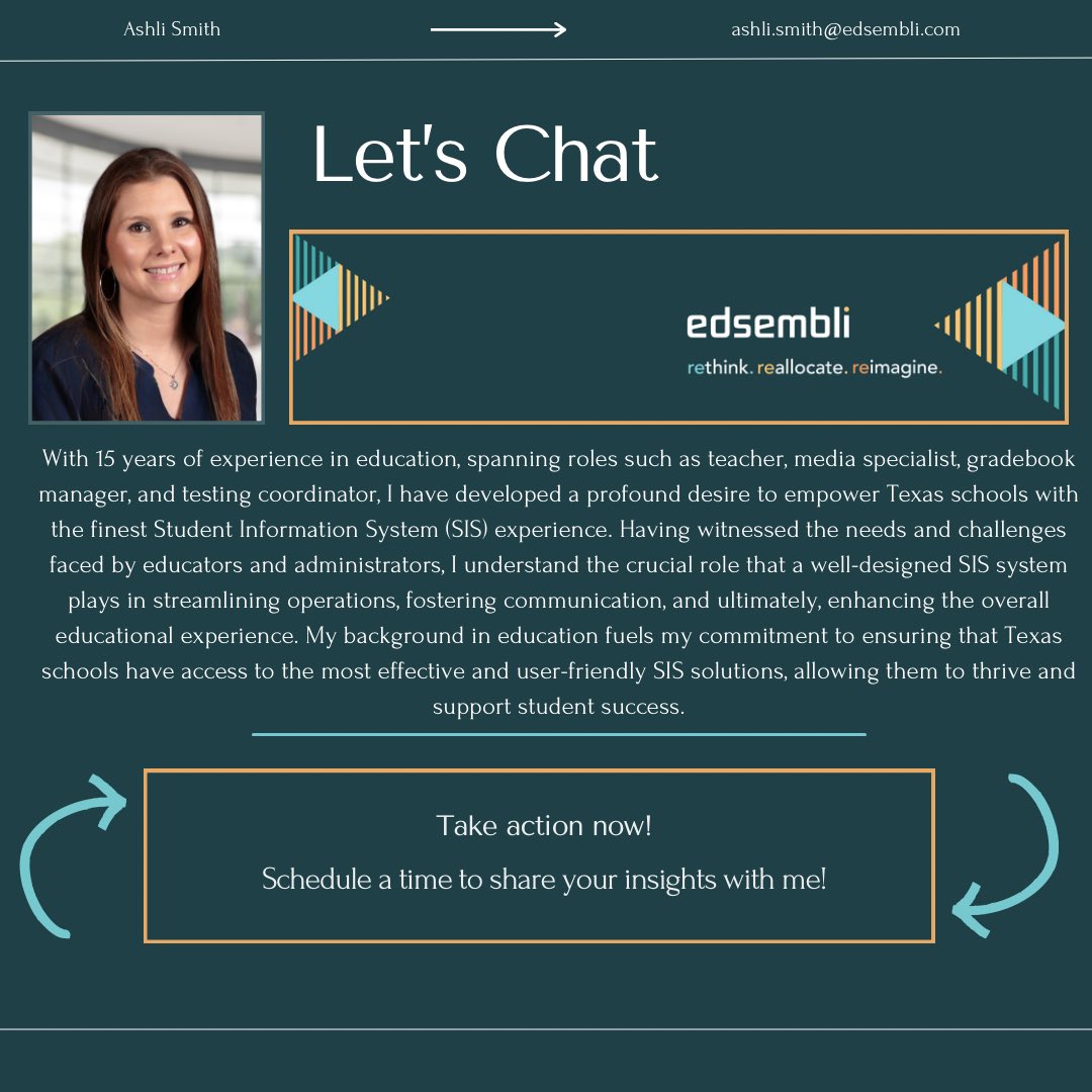 Ashli747's tweet photo. ✨ Attention Texas Educators: Are you facing hurdles with your current Student Information System (SIS) platform? We want to hear from you! Let's work together to empower your district's success. Message me and let's chat!✨ #Education #SIS #TexasSchools #Edsembli https://t.co/r2Nzx5EXIb
