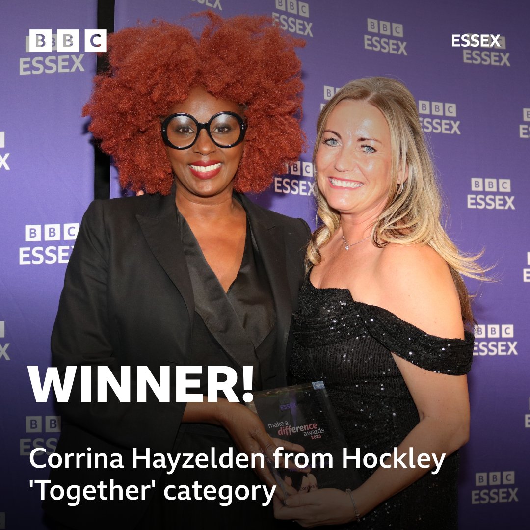 🏆 Our final BBC Essex Make A Difference Award goes to… Corrina Hayzelden! 🏆 She wins the ‘Together’ award for setting up multiple community groups in the Hockley area. @UnitedInKind Hear Corrina’s full story: bbc.in/3sn9e00 #BBCMakeADifference