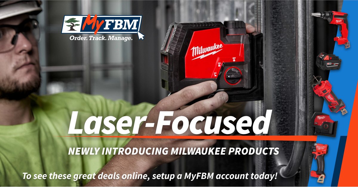 We are laser-focused on getting you the best tool deals! Make sure to order and pick-up at your local FBM branch by 9/29 to capitalize on HUGE savings on Milwaukee products and select chalk, clamps, and lasers at MyFBM.com