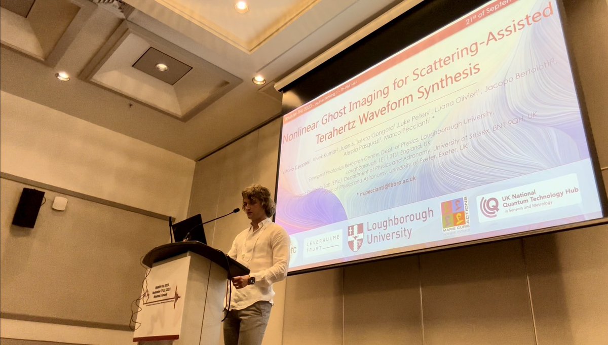 CecconiVittorio's tweet image. Today I presented my first keynote at #IRMMW-THz 2023 on Nonlinear Ghost Imaging for Scattering-Assisted Terahertz Waveform Synthesis, if anyone has any questions feel free to reach out! 
Tomorrow, I will be the chair for the session Active Sensing 3. 
#THz ☺️