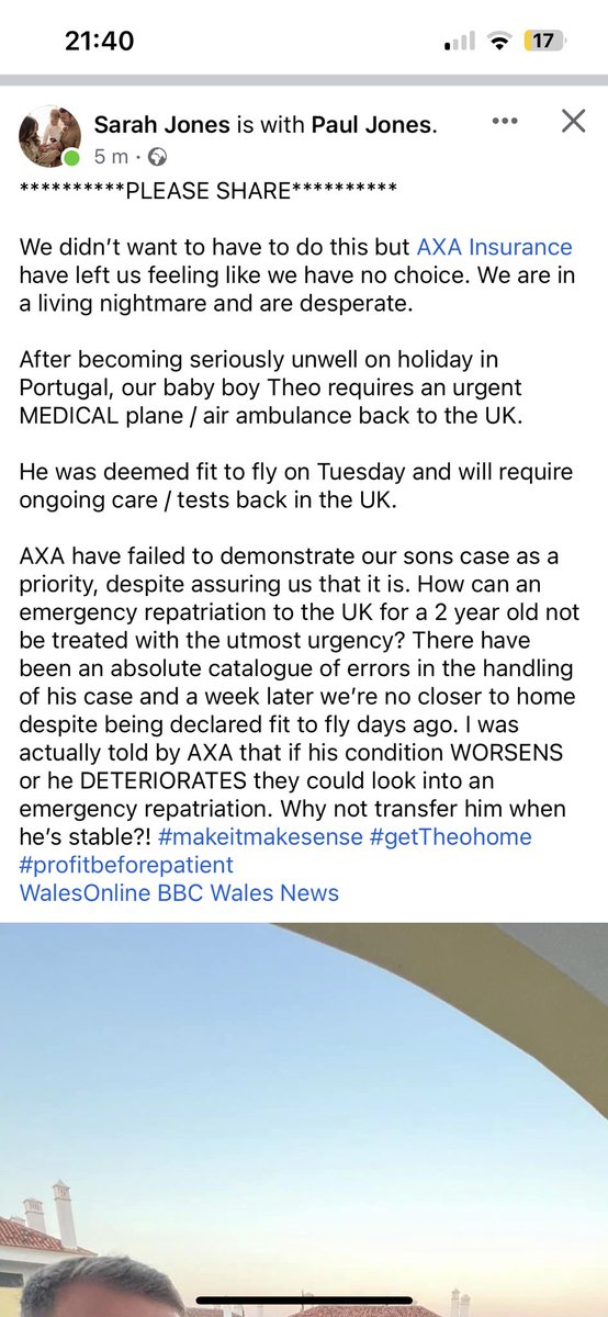 loisgardner27's tweet photo. Please please can you help? My friend and her husband are in desperate need to get their little boy back to the U.K for treatment! @AXA @axainsurance  you should be ashamed of yourselves!!! @pauljones05

@CJNatella please can you help? https://t.co/qSMh21WdA3