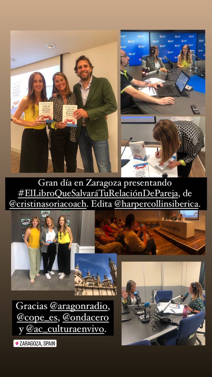 L_TORRADO's tweet photo. Zaragoza acogió la primera presentación de #ElLibroQueSalvaráTuRelaciónDePareja, el nuevo trabajo de @csoriacoach. Tras una jornada de entrevistas en @aragonradio, @CopeZaragoza y @OndaCeroAragon, disfrutamos de un gran evento de la autora junto a Alberto Díaz, en @ambitocultural https://t.co/xoYXyOMreG