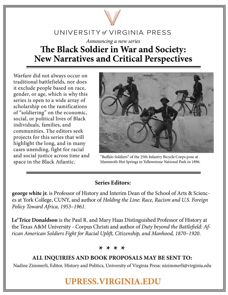Announcing a new series: The Black Soldier in War and Society - New Narratives and Critical Perspectives
<a href="/ASALH/">ASALH</a> #ASALH2023 <a href="/eboninerd/">Le'Trice 'Black Lady Nerd'Donaldson 👓</a>
