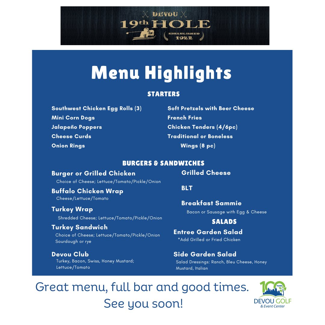 DevouParkGolf's tweet photo. Did you the 19th Hole Bar &amp; Grill is open to the public? No golf required, just stop in for a burger and brew! https://t.co/F3H0Rl3At3
