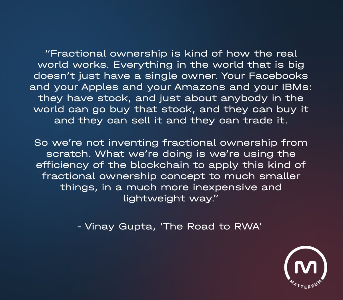 mattereum's tweet image. 'The Road To RWA' - our new medium article tracing the history, and exploring the future, of blockchain tech.  

medium.com/humanizing-the… 

#fractionalization #blockchain #rwa