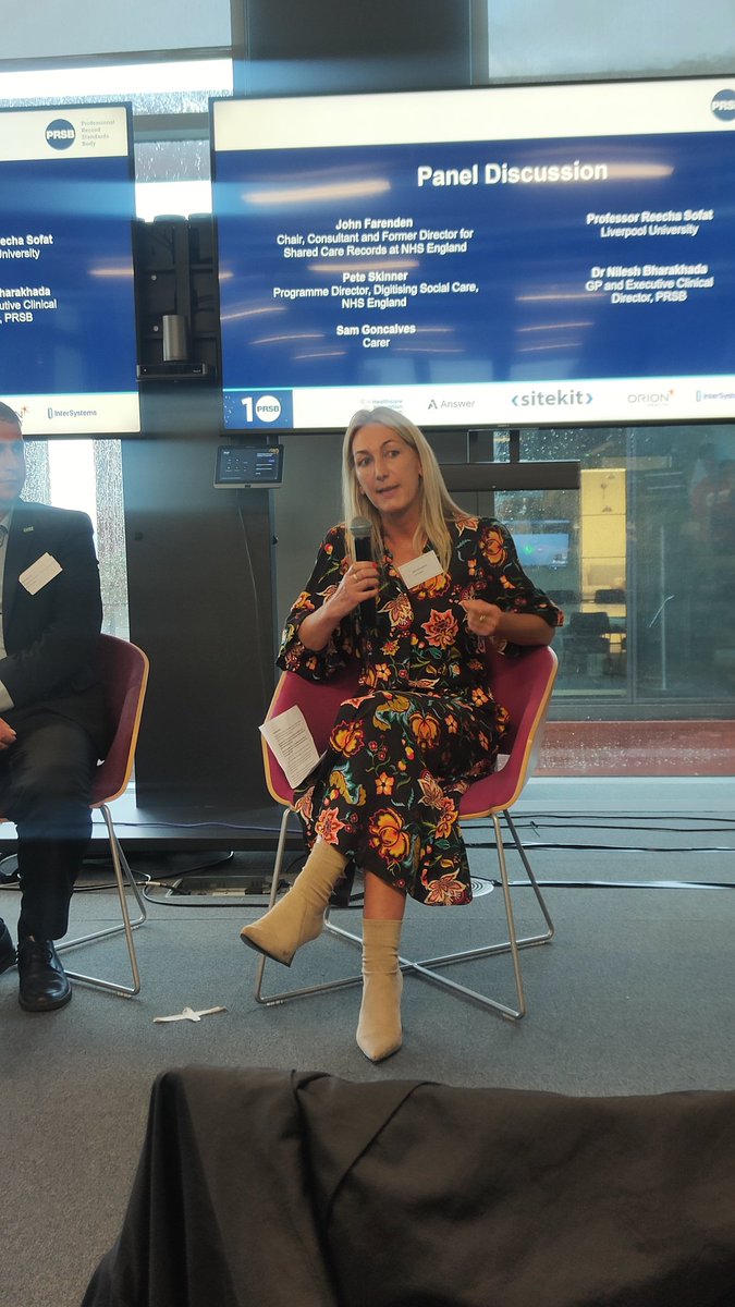 ProfRecordSB's tweet image. Sam Goncalves, our panellist, is a carer herself, so she understands the impact of information that is not shared right.

"In your life time, 'About Me' could become about you."

#PRSB10 #CareAboutMe @BerginGoncalves