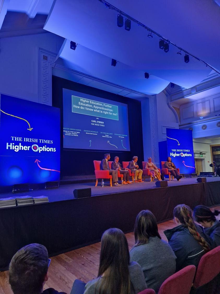 NTOIreland's tweet photo. Some snaps from Higher Options today highlighting #tertiarydegrees. Minister  @SimonHarrisTD has announced an expanded offering for 2024, which will provide even more students with alternative pathways into degree courses! https://t.co/Bc0jrhqwBp