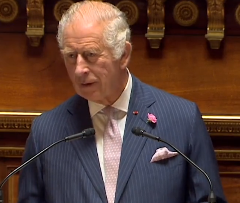 King Charles III has become the first British Monarch to address French parliamentarians in the Senate Chamber. His Majesty's address, in English and French, was given a lengthy standing ovation.