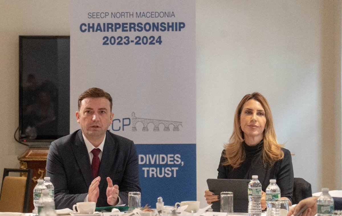 Bujar_O's tweet photo. Pleasure to host a Ministerial meeting, under 🇲🇰 #SEECP CiO.
Valuable exchange on the role of SEECP in accelerating the 🇪🇺 integration.
We also discussed the concept of #MoreIntegrationBeforeMembership, including concrete benefits during the accession process.
@MajlindaBregu https://t.co/LrSngaVPvk