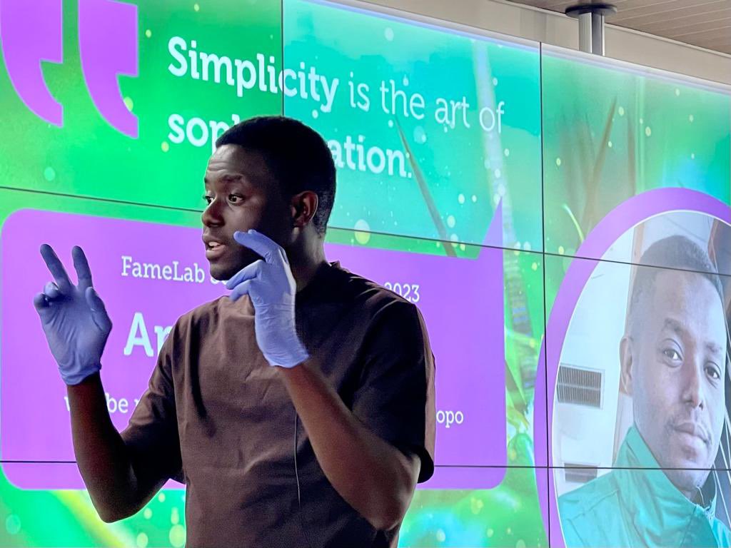 JiveMediaAfrica's tweet photo. And finally, we have Amos Rakgoale from @ULvarsity
With his exciting props in hand, he acts out the process of how hormones can be used to grow fish populations. This could be a promising source of protein for low-income communities 🐟💉
#FameLabSA #FameLabSA2023 https://t.co/8eRuEMLBim