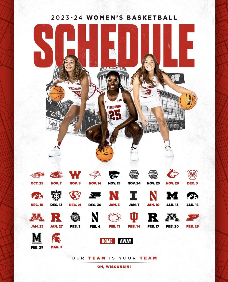 BadgerWBB's tweet photo. It's the moment we've all been waiting for!

Our schedule is 𝗦𝗘𝗧.

We open up Big Ten play at home on Dec. 10 against Iowa!

INFO | 📰https://t.co/nWa3TZ0Nm1

#OnWisconsin https://t.co/oNiXxJyz4l