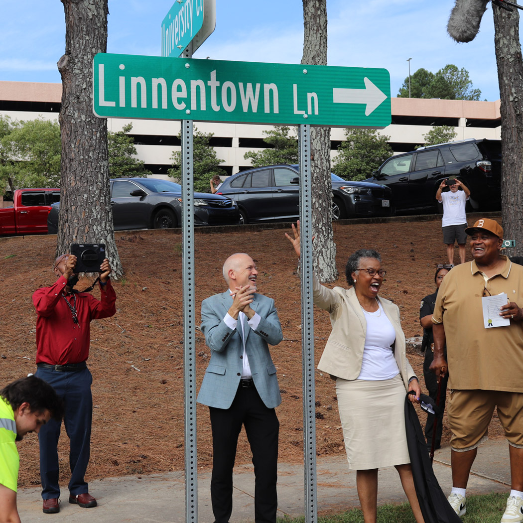S. Finley Street from Baxter to Cloverhurst Avenue has been renamed to Linnentown Lane in honor of the former neighborhood that once stood at this location.

Former residents and elected officials spoke during the unveiling ceremony today that also featured live music and cake.