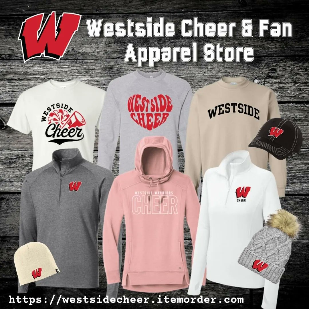 Westside66's tweet photo. Get your Cheer Gear!
Hot weather, rain or blowing cold - @CheerWestside has you covered!

Store: https://t.co/MS1ykmlIjs  Store closes on Oct. 1. 

#WeAreWestside https://t.co/c21KOhjXZE