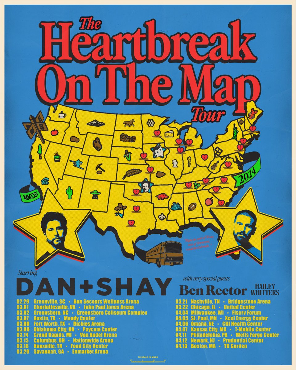 Dan + Shay just announced “The Heartbreak On The Map Tour” with special guests Ben Rector & Hailey Whitters. The tour kicks off on Feb 29th in South Carolina & goes until the middle of April. Tickets are on sale this Friday the 22nd at 10am local time: danandshay.com/tour