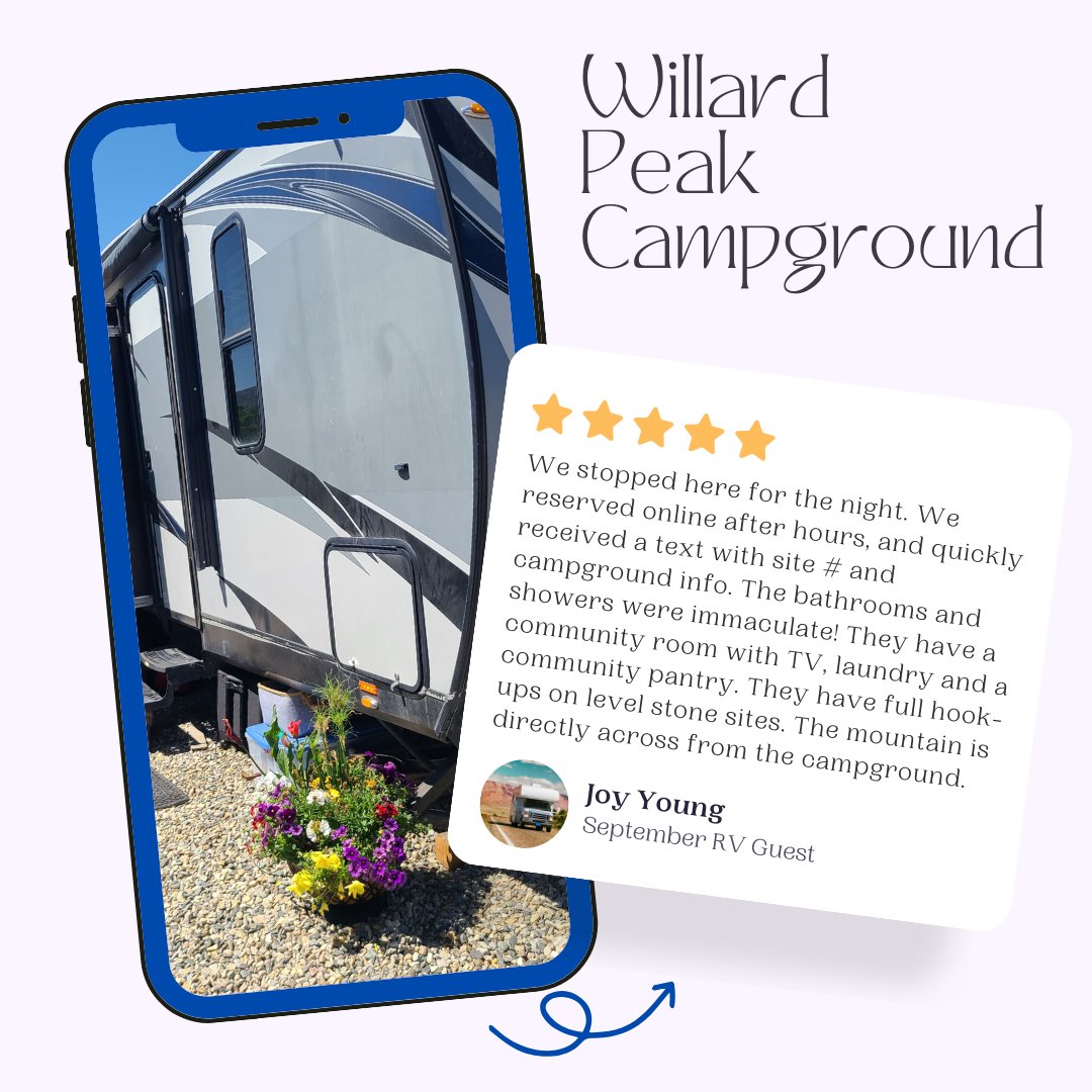 Wooot a new review says more good things about us. We sure do work hard for our #RVers #WillardPeakCampground