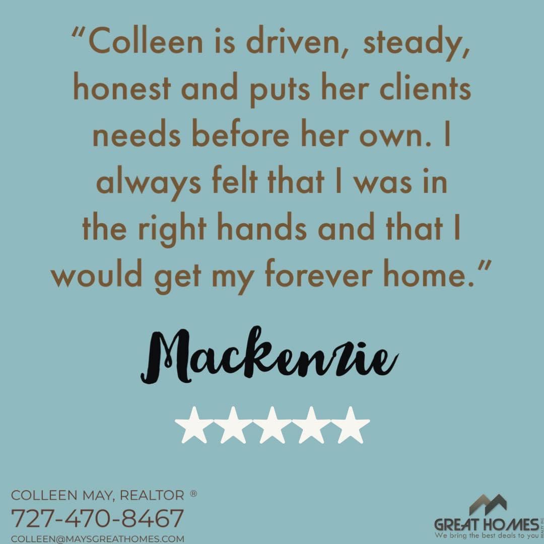 BTH_Co's tweet photo. Spoiler Alert - I did find Mackenzie &amp; her amazing family their forever home!! 🏡❤️
.
Colleen May - Realtor ®
Great Homes Realty, Inc.
727-470-8467
.
#realestatetips #realestatebuyertips #realestatetipsforsellers 
#clearwaterflorida #clearwaterrealestate #clearwaterrealtor https://t.co/tDgf5suSSr