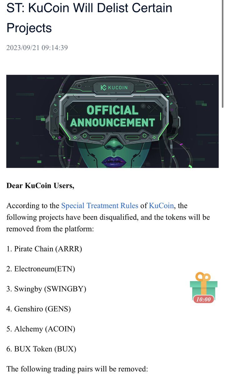 A message of #Kucoin from today 👀 Still NOT seeing a delisting for $TRIAS. I doubt it will happen tbh! What do you think and why?👇 #TRIAS #MEXC @TriasLab