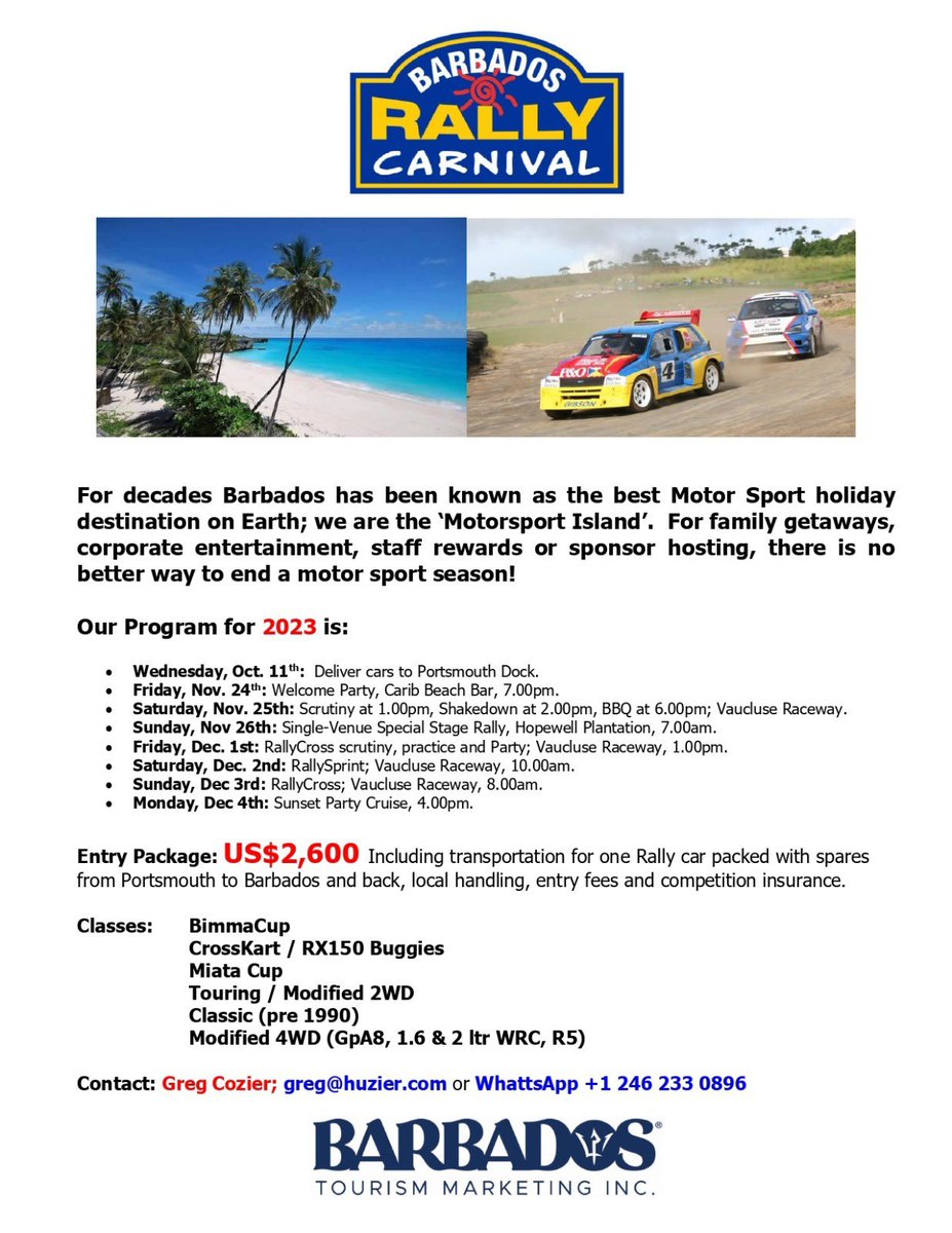 Combining a holiday with a bit of rallying! What more could you want?!

Part 2 of “The Road to Barbados - 2023 Barbados Rally Carnival” will air next week.

Info outlined below, for more details check out Part 1: irishrallypod.com/podcast/the-ro…