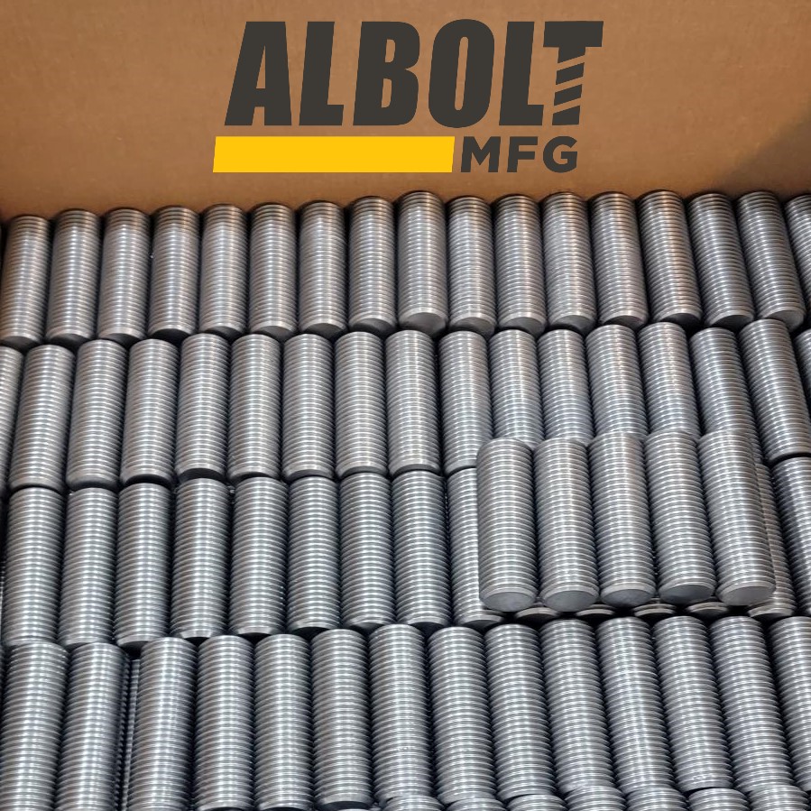 AlboltMFG's tweet photo. Tough to find part? Rush order? International shipping!?

Albolt checks all the boxes!

Nearly 4 tons of these 2 ¼” diameter studs were threaded, cut, machine chamfer finished, and shipped to Canada in 1 week.

Let us help hit your deadline! #EverythingToBuildAnything https://t.co/RKyUFSPao0