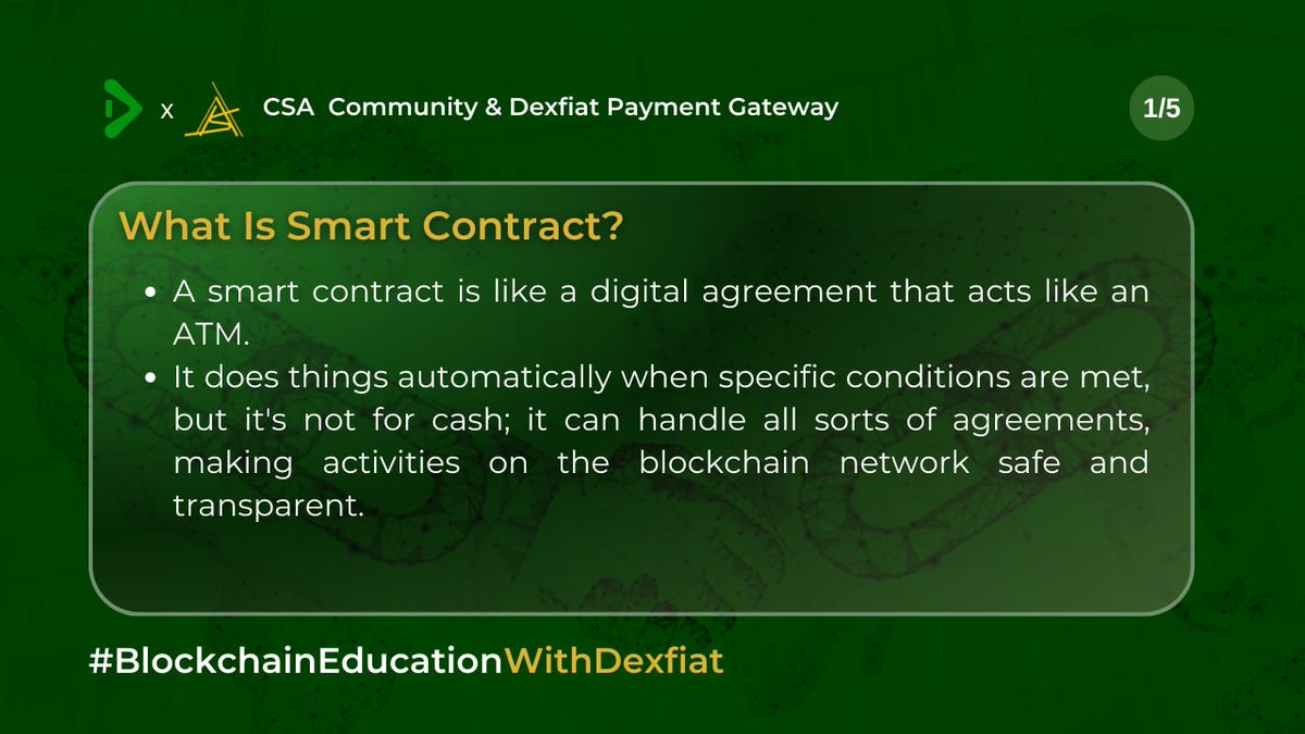 DexFiat's tweet image. Hello DexFiants , 

This week we would learning about Smart Contracts.

Smart Contracts are playing powerful roles in the crypto industry. 

These contracts are incredibly intelligent! 😄✨ 

#SmartContracts #BlockchainMagic
#DigitalContracts
#BlockchainEducationWithDexFiat