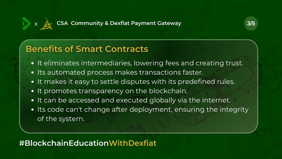 DexFiat's tweet image. Hello DexFiants , 

This week we would learning about Smart Contracts.

Smart Contracts are playing powerful roles in the crypto industry. 

These contracts are incredibly intelligent! 😄✨ 

#SmartContracts #BlockchainMagic
#DigitalContracts
#BlockchainEducationWithDexFiat