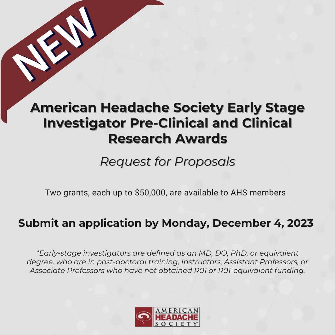 Grant opportunity available! AHS is seeking applications from AHS members for grant funding that will support investigator-initiated projects from early-stage investigators. Learn more about the application criteria and apply by December 4th: bit.ly/48lv98E #NeuroTwitter