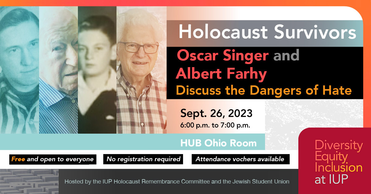 Join Holocaust Survivors Oscar Singer and Albert Farhy on Sept. 26 as they discuss their experiences and the dangers of hate. This presentation will focus on differences between Oscar and Albert’s Holocaust experiences, due to actions of bystanders. bit.ly/3rpTgST