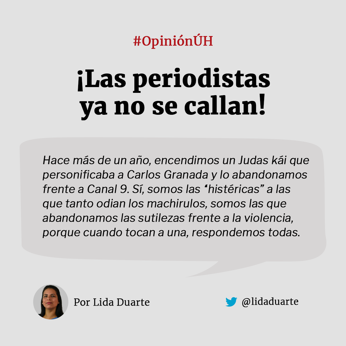 UltimaHoracom's tweet photo. #OpiniónÚH | ¡Las periodistas ya no se callan!, por @lidaduarte 

🔴 Nota completa: https://t.co/9UFeirzASl https://t.co/sOudYu4HIR