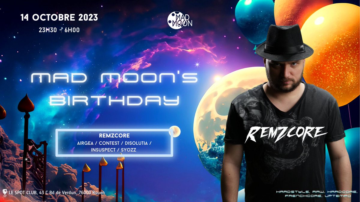 madmoon_event's tweet photo. On vous a pas dit, mais on fête notre anniversaire avec @Remzcore et les copains au Spot club à Rouen le 14/10 prochain, on vous y attends 😈

🎟 Prends ta prevente juste ici : https://t.co/xi6MUREQdU

#festival #hardstyle #RAW #friends #madmoon #EVENT #normandie #Rouen #love https://t.co/MSapRoCYJe