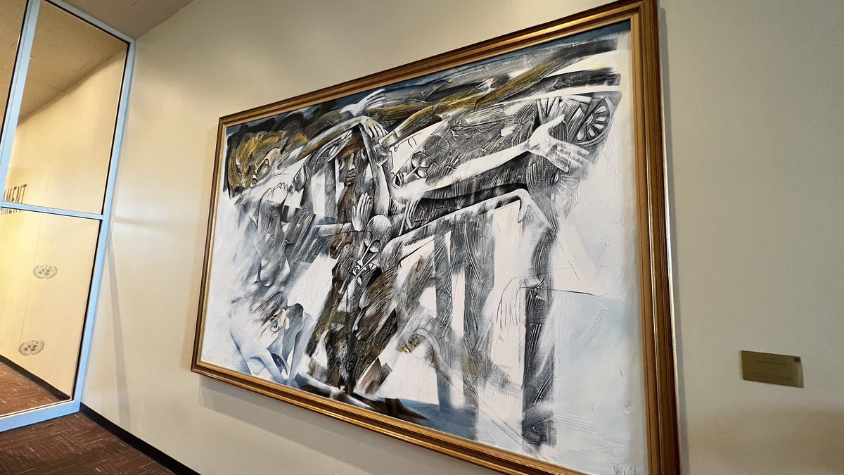 The UN building is full of great art, pieces gifted from countries around the world. From Belarus: “Chernobyl” by Alexander Kishchenko. From Mozambique: “Gandzelo (The Sacred Tree)” by Naguib Elias Abdula #UNGA78