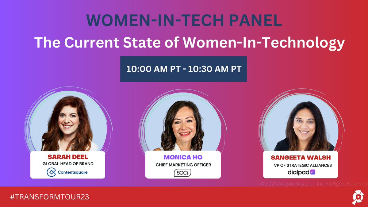 HAPPENING NOW! Our #WomenInTech panelists are kicking-off #TransformTour23!

✨ Monica Ho - @MeetSOCi
✨ Sangeeta Walsh - <a href="/dialpad/">Dialpad</a>
✨ Sarah Deel - <a href="/Contentsquare/">Contentsquare</a>

Hear their discussion on the current state of #WomenInTech:  bit.ly/44jRjFm