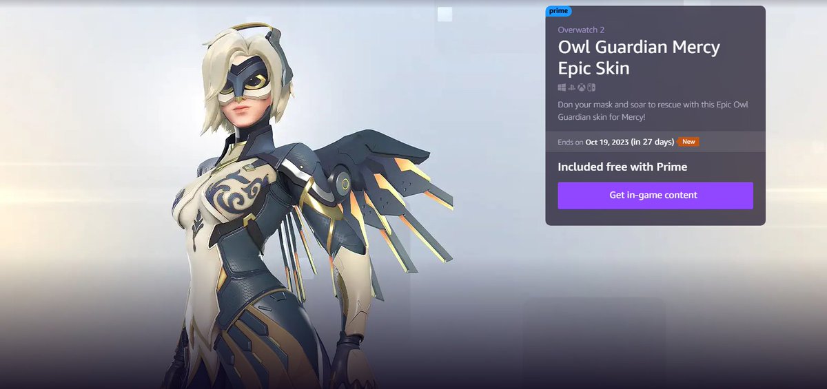 skiesti_'s tweet photo. 🚨 MERCY PLAYERS 🚨
Owl Guardian Mercy is available from now until October 19th as an Amazon Prime reward! Make sure to grab it if you haven't already got it 🦉 https://t.co/fsC98QLPv8