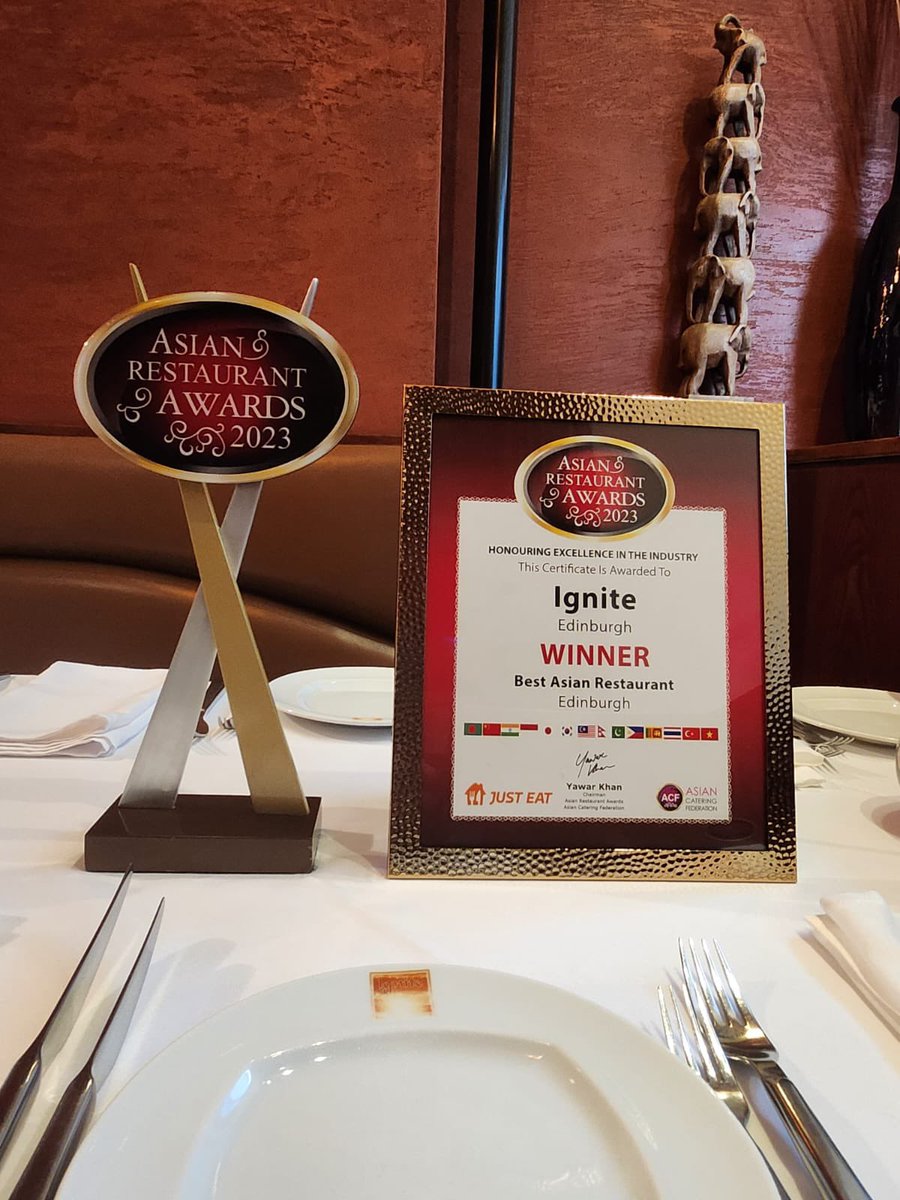 IgniteEdinburgh's tweet image. Ignite is proud and delighted to receive Best Asian Restaurant (Edinburgh) at the Asian Restaurant Awards 2023 at a ceremony The Sheraton Hotel last night. 👏 #restaurantawards  #edinburghrestaurant