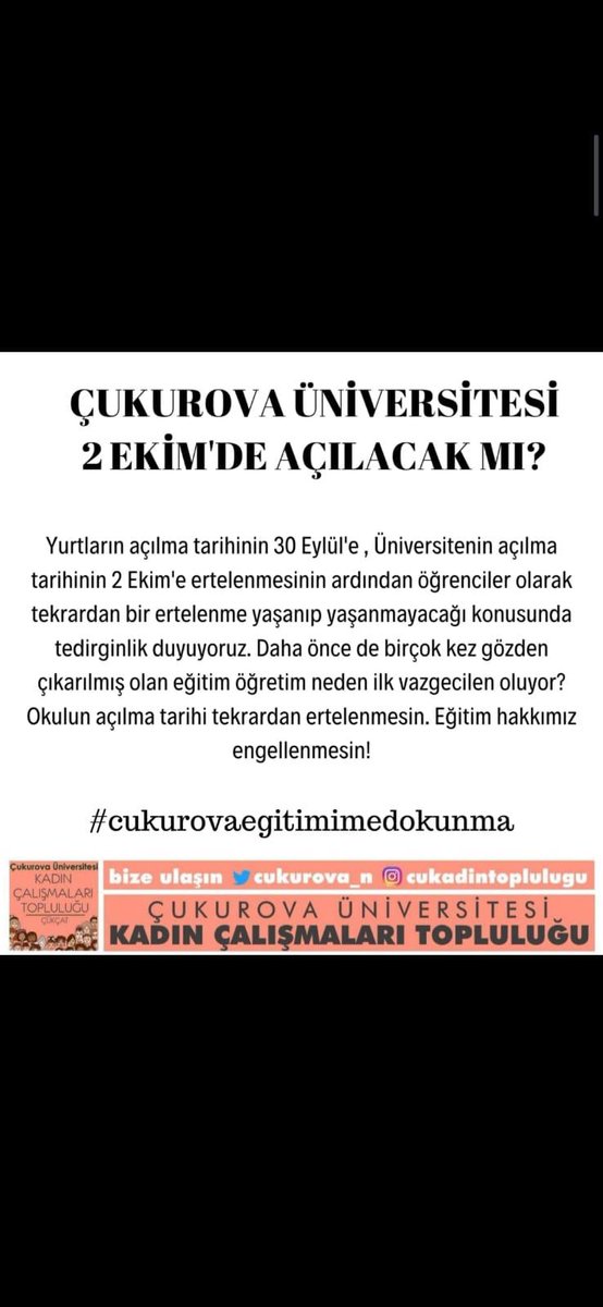 cukurova_n's tweet photo. Çukurova Üniversitesi 2 Ekim'de açılacak mı?
#cukurovaegitimimedokunma https://t.co/6us4YdBrZB