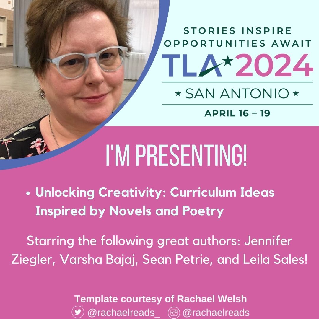 I'm so excited to be able to present at #TXLA24. I'm especially thrilled to be presenting with @zieglerjennifer, @varshabajaj, @seanjpetrie, and @LeilaSalesBooks! I can't wait for April! #librarianlife #middlegradeauthors @TXLA 
Thanks, @rachaelreads_ for sharing your template!