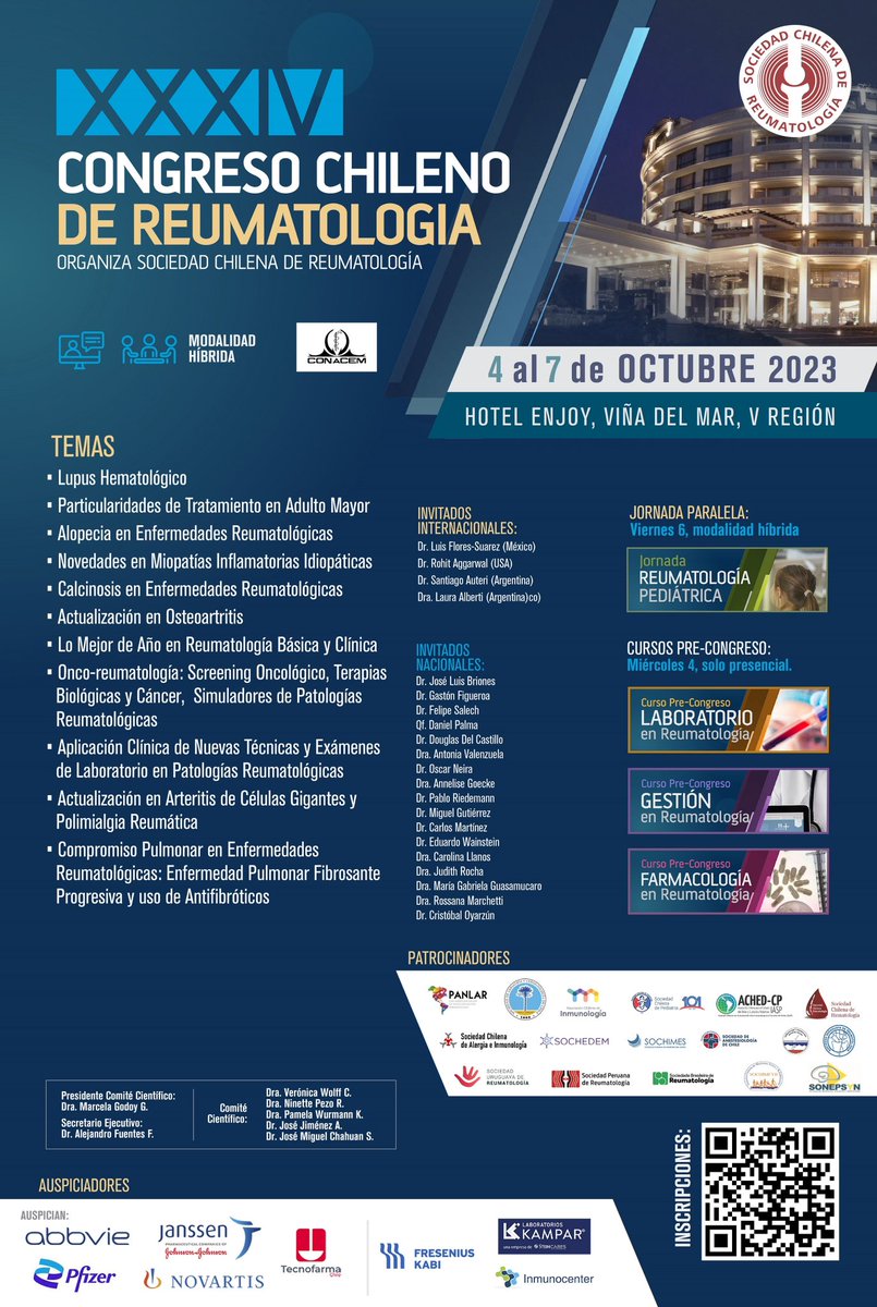 Invitamos a participar del XXXIV Congreso Chileno de Reumatologia organizado por la Sociedad Chilena de Reumatologia. 4 a 7 de Octubre.